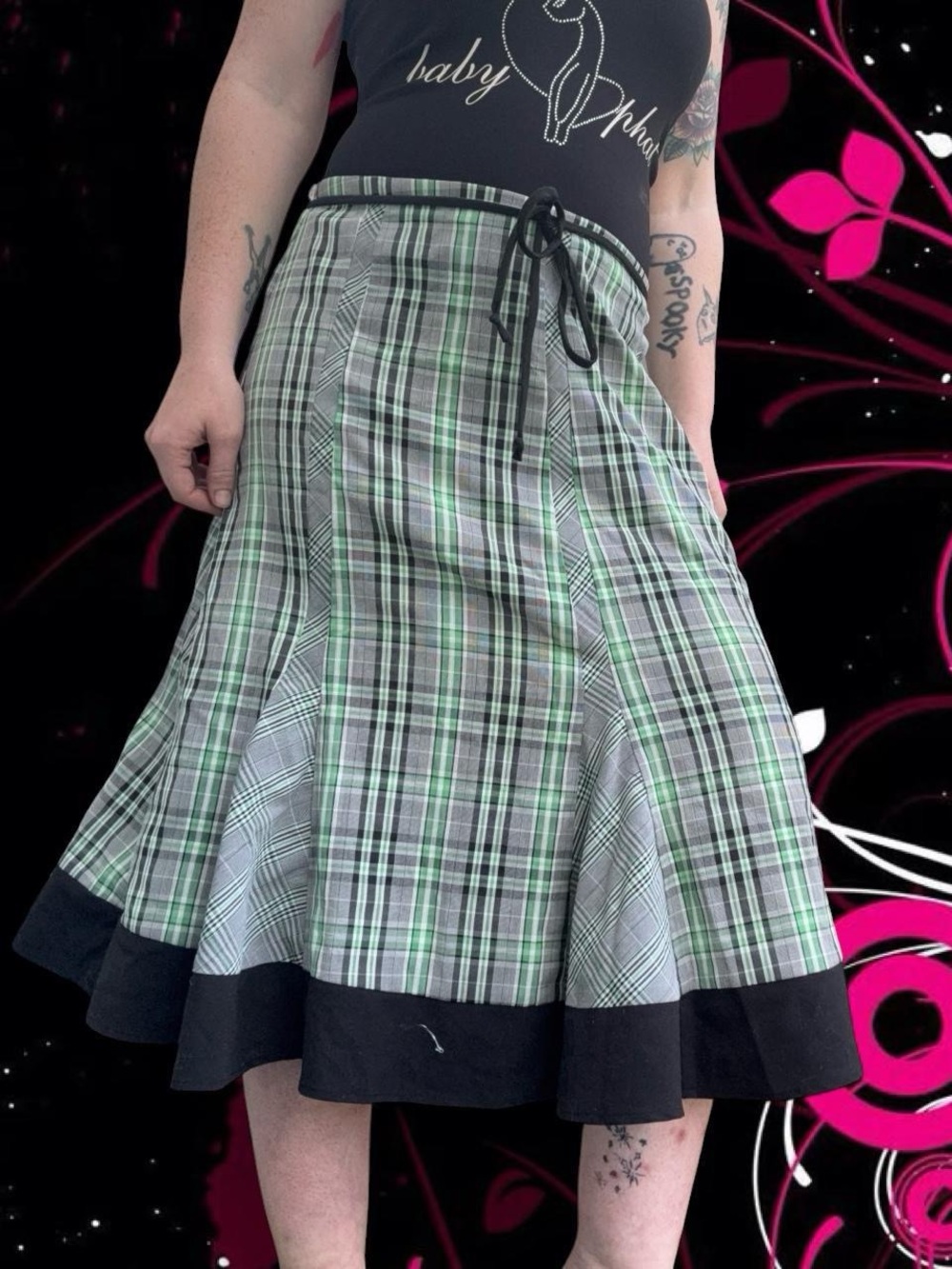 vtg 90s plaid pleated bow midi skirt - dressbarn, sz petite lg, can fit reg md